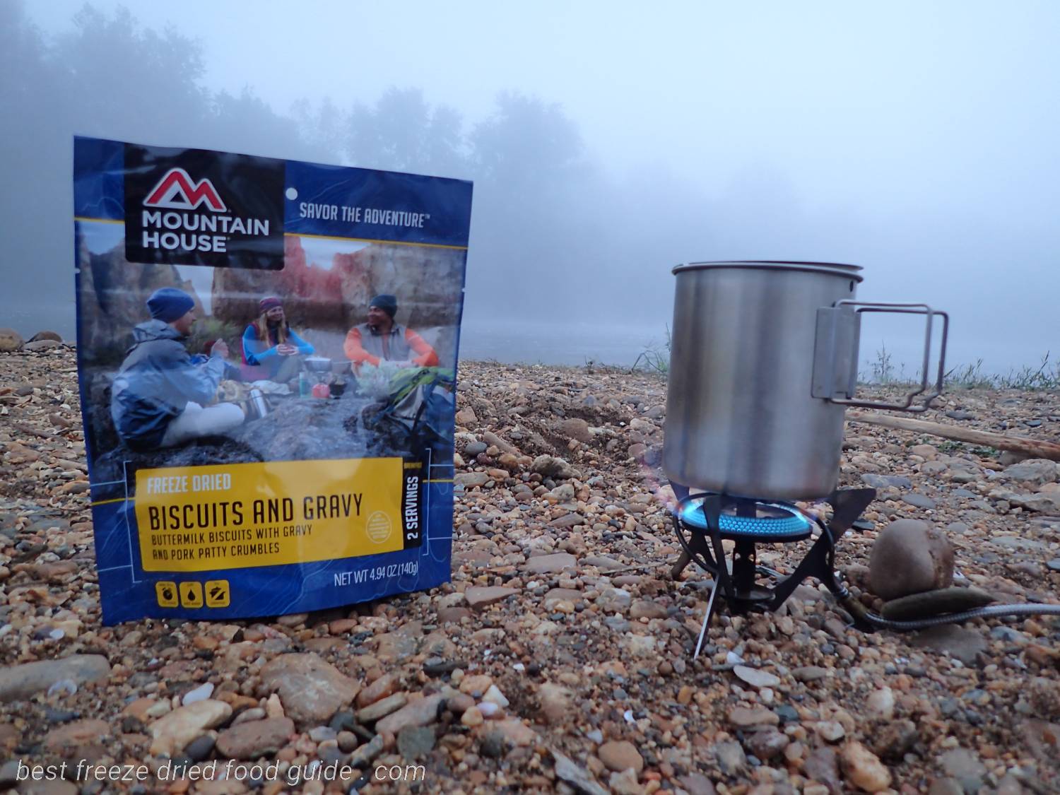 Mountain House Biscuits and Gravy for a camping breakfast along the river | Best Freeze-Dried Food | freeze-dried emergency Food | Freeze-Dried Camping Food | freeze-dried camping meals | freeze-dried backpacking food | freeze-dried hiking meals | freeze-dried hiking food | Mountain House freeze-dried food  