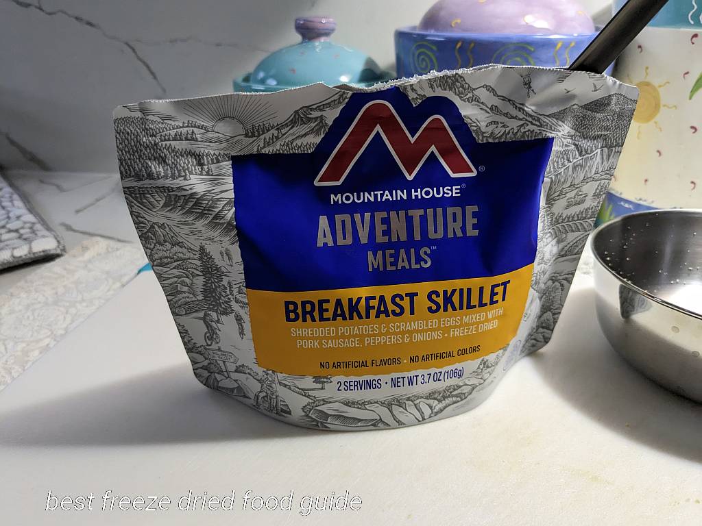 Mountain House Breakfast Skillet rehydrating in the pouch | Mountain House Breakfast Skillet Review