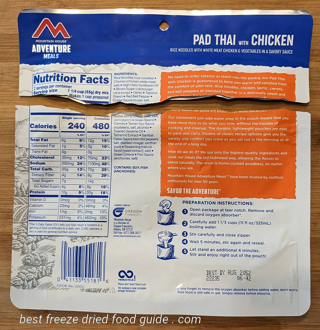 Mountain House Pad Thai nutrition facts and preparation instructions | Mountain House Pad Thai Review | Mountain House Pad Thai with Chicken Review | Freeze Dried Survival & Emergency Food | Freeze Dried Backpacking & Camping Food | Mountain House freeze dried meals | Mountain House freeze dried food