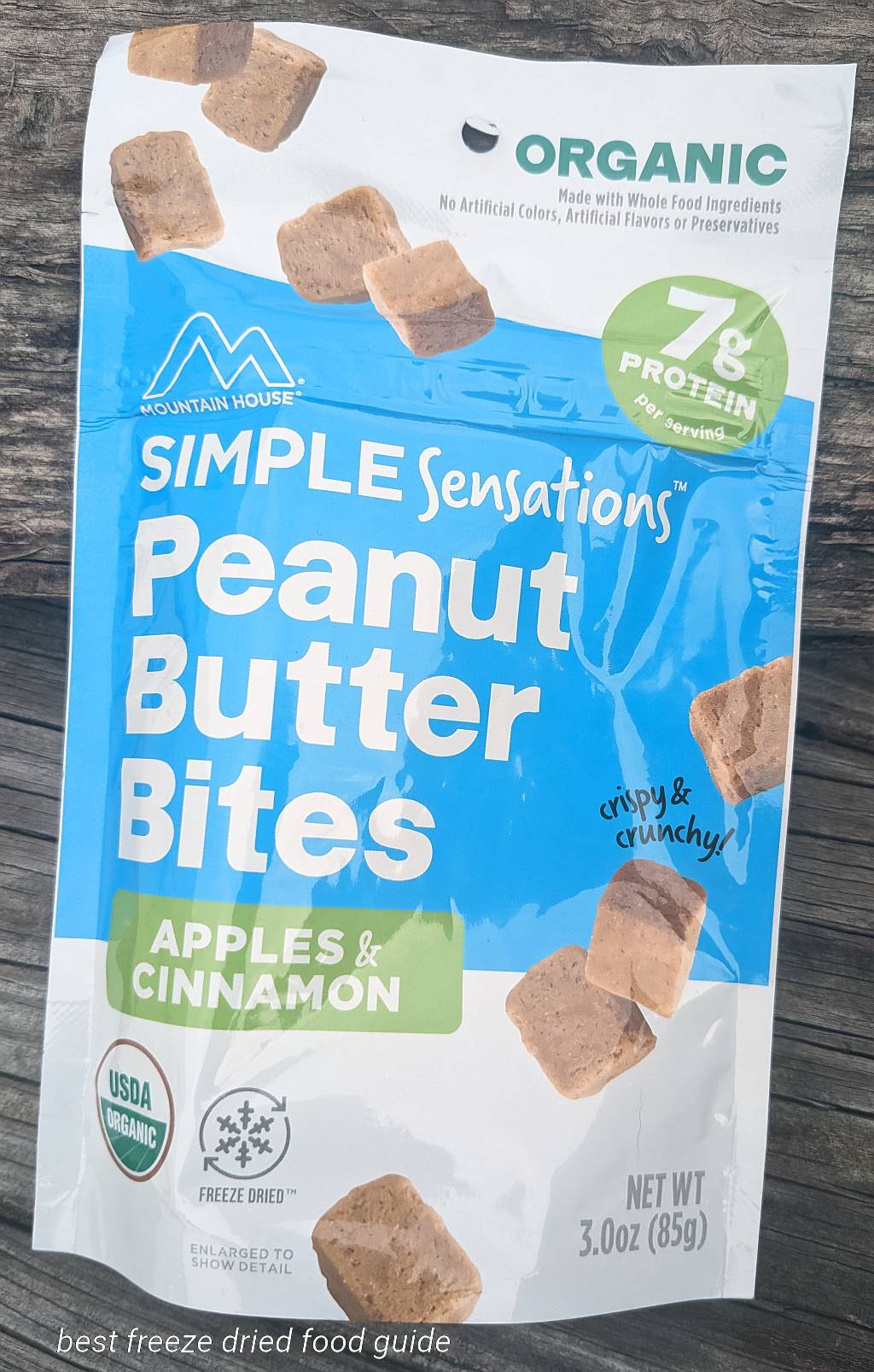 unopened pouch of mountain house apples and cinnamon peanut butter bites | Mountain House Apples and Cinnamon Peanut Butter Bites Review | Mountain House Peanut Butter Bites - Apples and Cinnamon | freeze dried peanut butter | freeze dried snack
