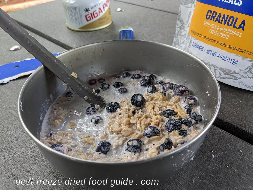 Mountain House Granola with Milk and Blueberries ready to eat | Mountain House Granola with Milk and Blueberries Review | Mountain House Granola Review | Freeze Dried Survival & Emergency Food | Freeze Dried Backpacking & Camping Food | Mountain House freeze dried meals | Mountain House freeze dried food