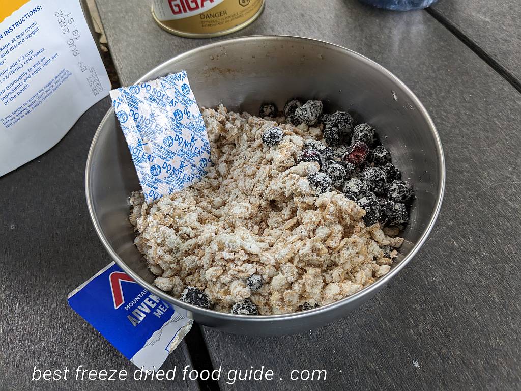 contents of the Mountain House Granola Adventure Meal in a bowl | contents of the Mountain House Granola Adventure Meal in a bowl